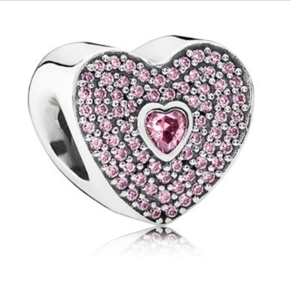 Pandora Sterling Silver Sweetheart Heart Charm with Salmon Zirconia - 791555czs